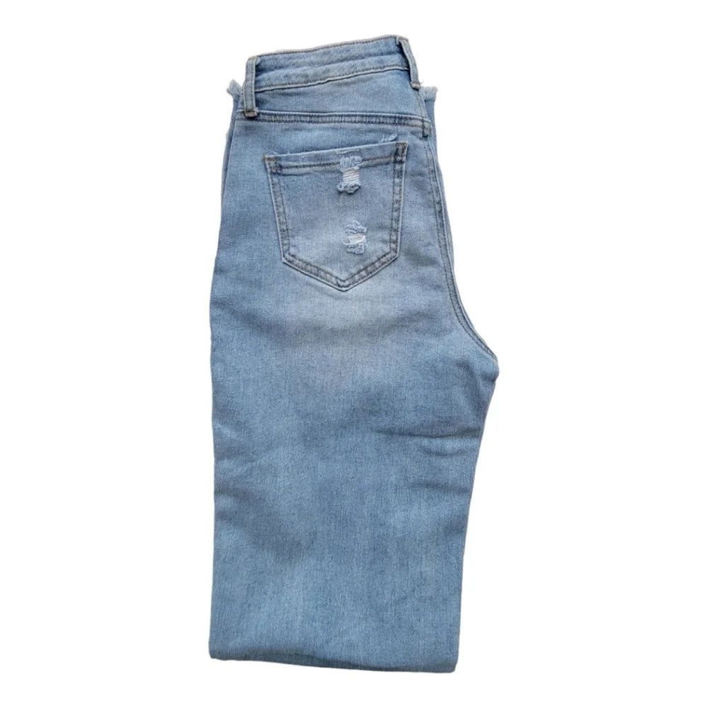 Abound 25 Slim Bootcut Jeans Light Wash Distressed Frayed Hem Stretch Denim